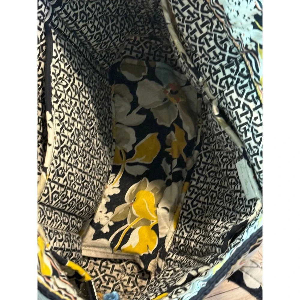 Vera Bradley Quilted‎ Tote Bag Floral Print Yellow White Black Shoulder Bag
